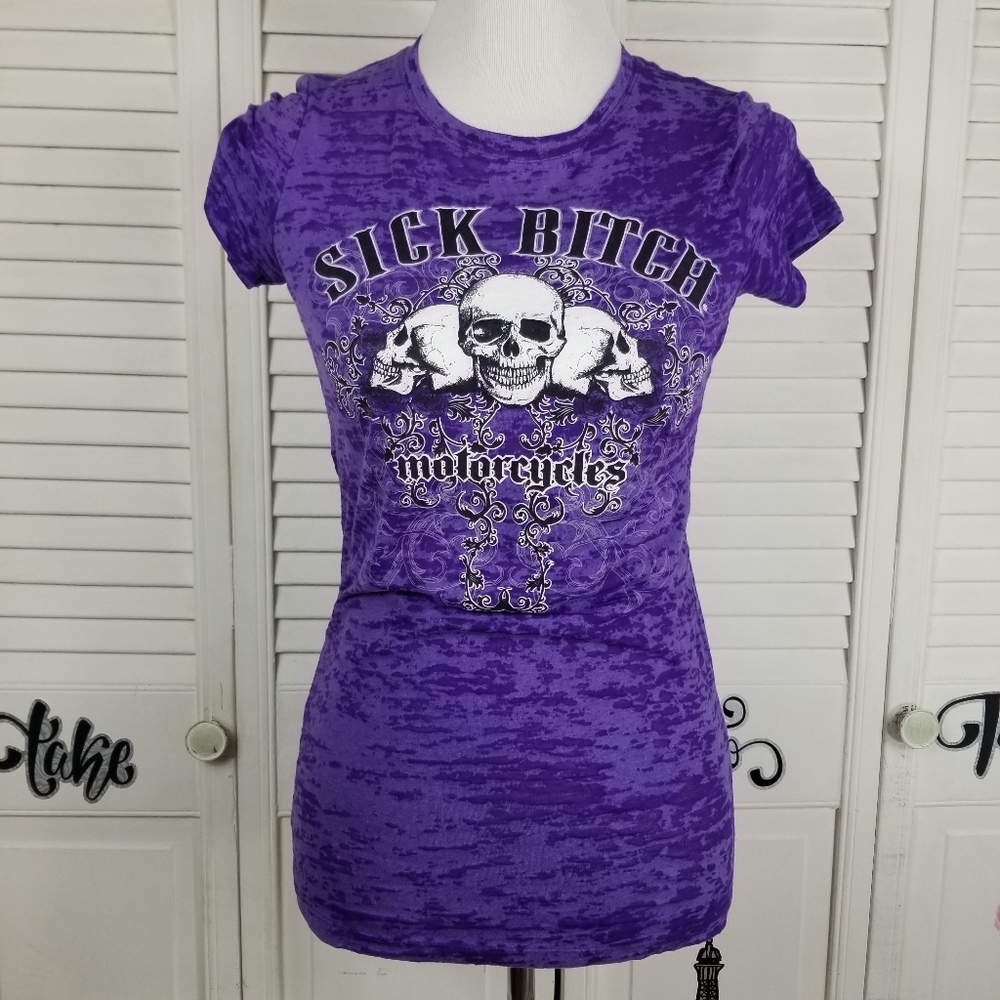Next Level Sick Boy Bi*ch mortorcycles floral skull cotton mix shirt